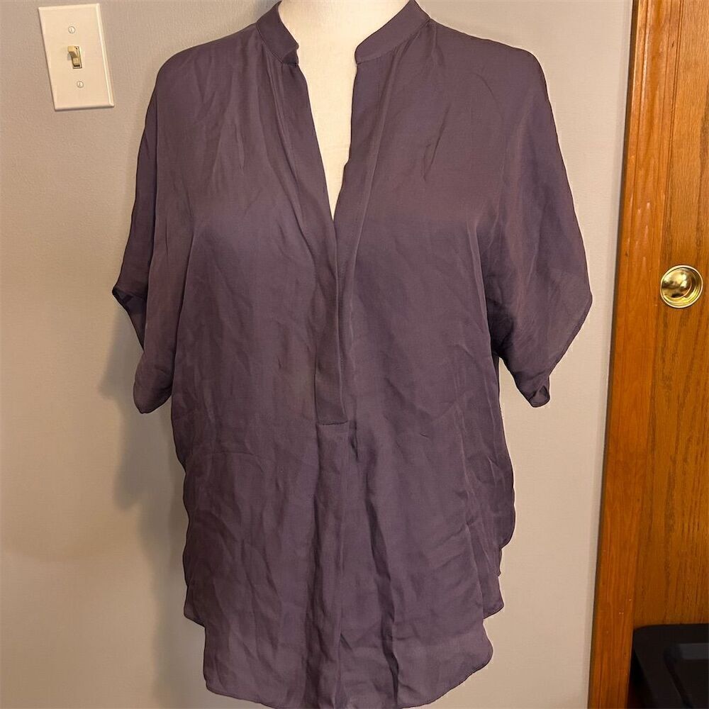 Babaton Aritzia Women's Silk Blouse Size S Purple Short Sleeve Relaxed Fit BIN F